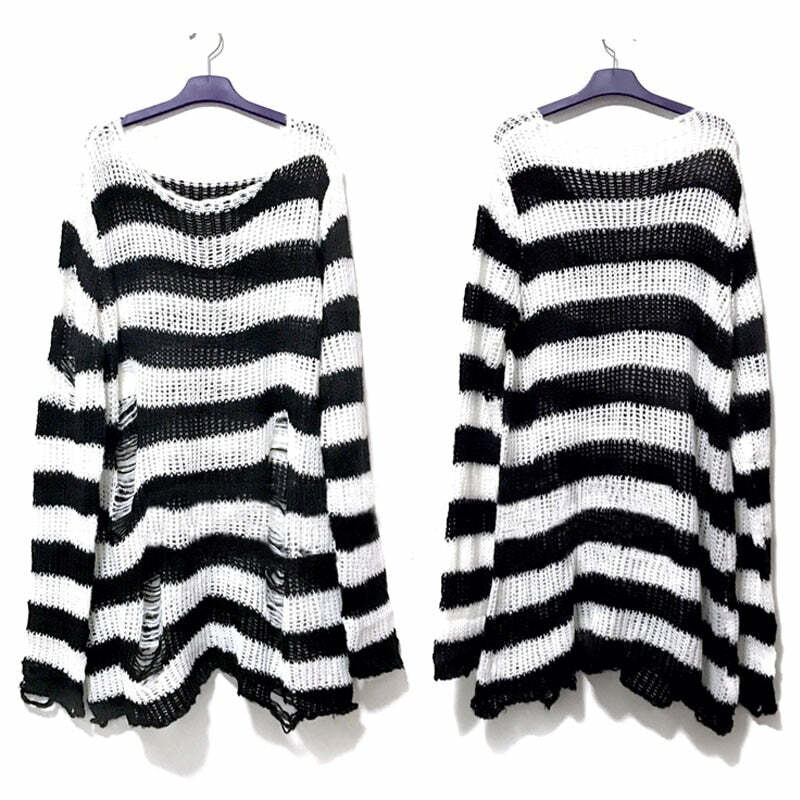 Y2K Grunge Egirl Long Striped Sweater - Green Gradient, 90s Retro Punk Dark Fashion
