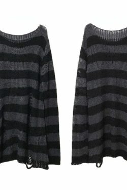 Y2K Grunge Egirl Long Striped Sweater - Green Gradient, 90s Retro Punk Dark Fashion