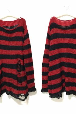 Y2K Grunge Egirl Long Striped Sweater - Green Gradient, 90s Retro Punk Dark Fashion