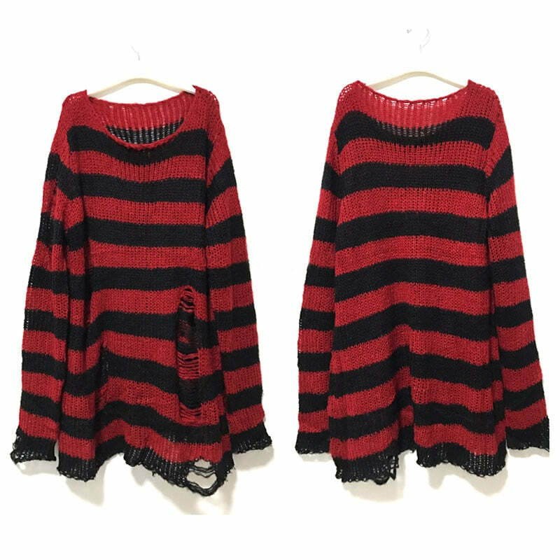 Y2K Grunge Egirl Long Striped Sweater - Green Gradient, 90s Retro Punk Dark Fashion