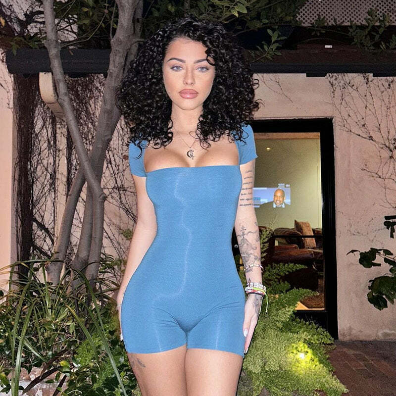 Y2K Grunge Elastic Romper - 90s Fashion, Retro Style, Summer Y2K Outfits, Pastel Goth
