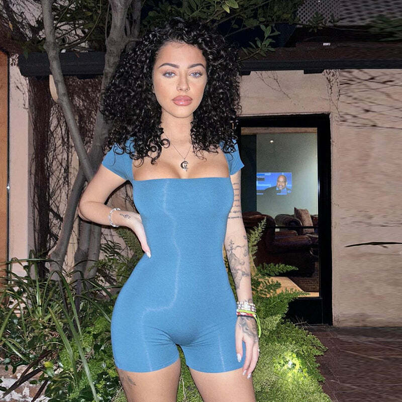 Y2K Grunge Elastic Romper - 90s Fashion, Retro Style, Summer Y2K Outfits, Pastel Goth