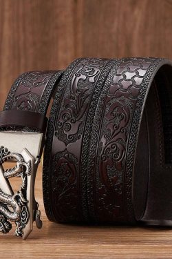 Y2K Grunge Embossed Z Dragon Pendant Leather Belt - Retro 90s Fashion & Gothic Y2K Style