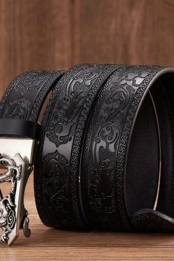 Y2K Grunge Embossed Z Dragon Pendant Leather Belt - Retro 90s Fashion & Gothic Y2K Style