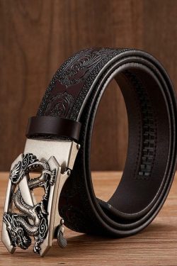 Y2K Grunge Embossed Z Dragon Pendant Leather Belt - Retro 90s Fashion & Gothic Y2K Style