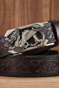 Y2K Grunge Embossed Z Dragon Pendant Leather Belt - Retro 90s Fashion & Gothic Y2K Style