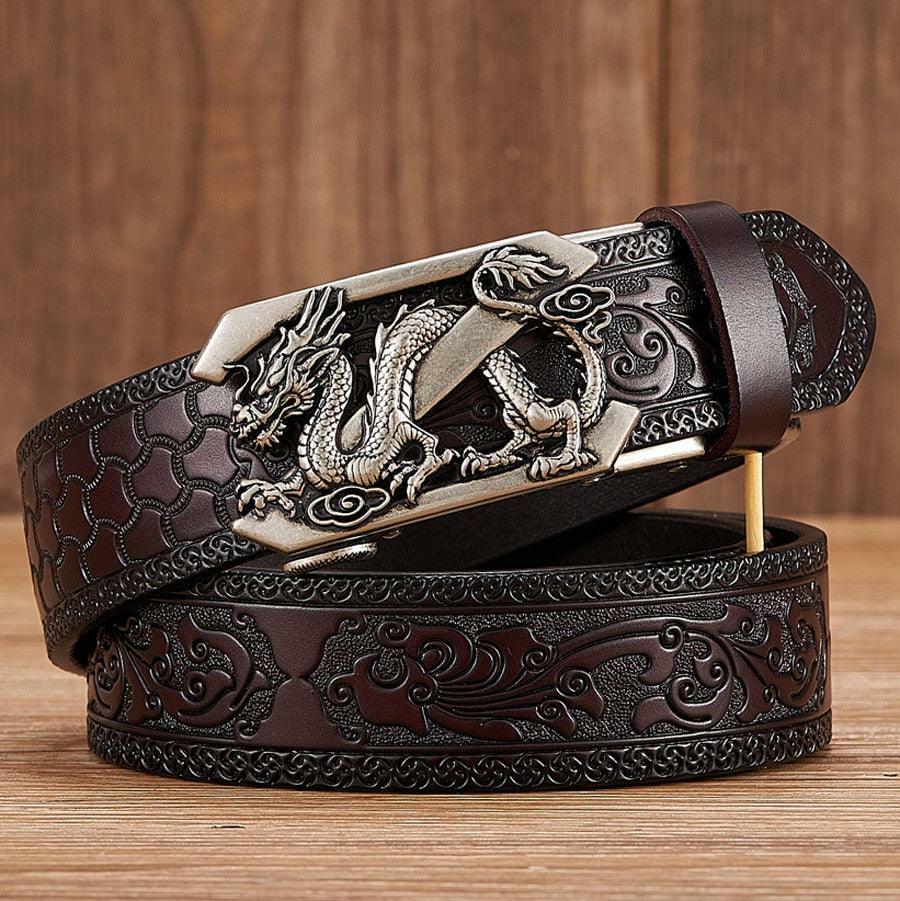 Y2K Grunge Embossed Z Dragon Pendant Leather Belt - Retro 90s Fashion & Gothic Y2K Style