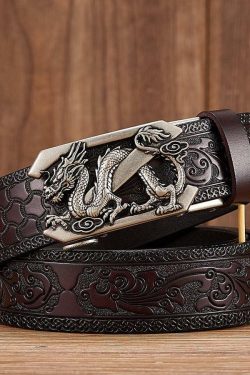 Y2K Grunge Embossed Z Dragon Pendant Leather Belt - Retro 90s Fashion & Gothic Y2K Style
