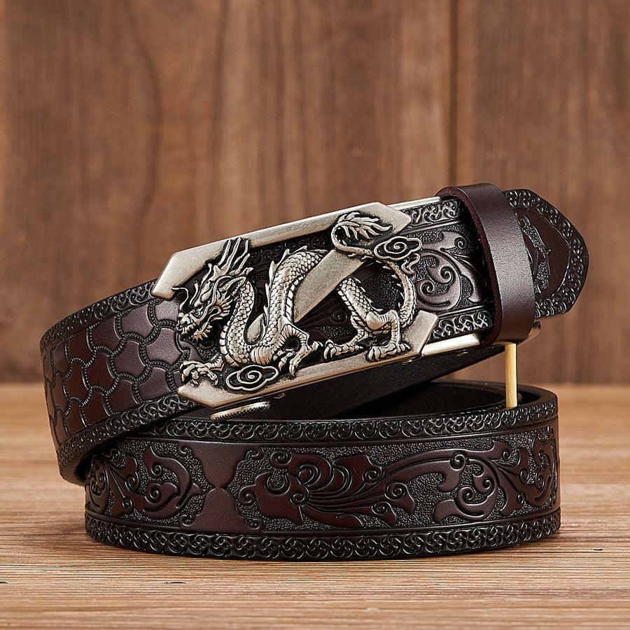 Y2K Grunge Embossed Z Dragon Pendant Leather Belt - Retro 90s Fashion & Gothic Y2K Style