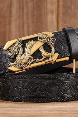 Y2K Grunge Embossed Z Dragon Pendant Leather Belt - Retro 90s Fashion & Gothic Y2K Style