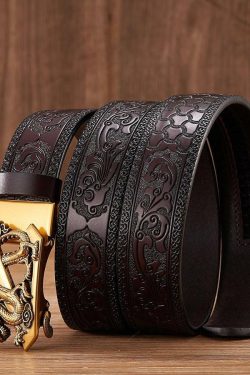 Y2K Grunge Embossed Z Dragon Pendant Leather Belt - Retro 90s Fashion & Gothic Y2K Style