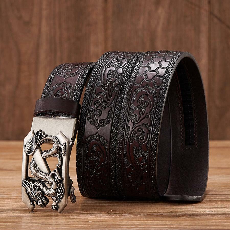 Y2K Grunge Embossed Z Dragon Pendant Leather Belt - Retro 90s Fashion & Gothic Y2K Style