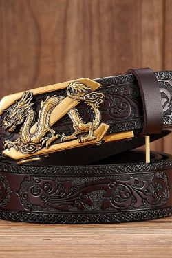 Y2K Grunge Embossed Z Dragon Pendant Leather Belt - Retro 90s Fashion & Gothic Y2K Style