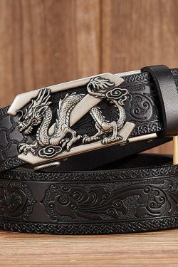 Y2K Grunge Embossed Z Dragon Pendant Leather Belt - Retro 90s Fashion & Gothic Y2K Style
