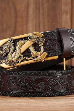 Y2K Grunge Embossed Z Dragon Pendant Leather Belt - Retro 90s Fashion & Gothic Y2K Style