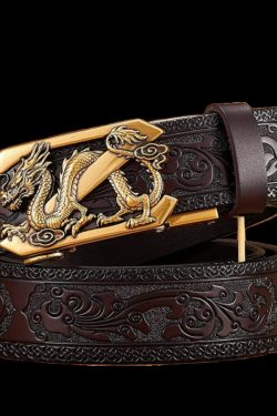 Y2K Grunge Embossed Z Dragon Pendant Leather Belt - Retro 90s Fashion & Gothic Y2K Style