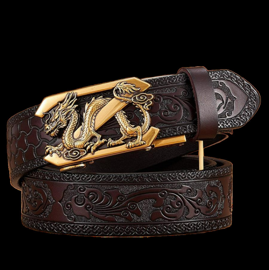 Y2K Grunge Embossed Z Dragon Pendant Leather Belt - Retro 90s Fashion & Gothic Y2K Style