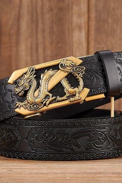 Y2K Grunge Embossed Z Dragon Pendant Leather Belt - Retro 90s Fashion & Gothic Y2K Style