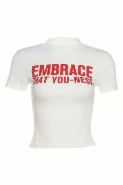 Y2K Grunge Embrace Letter Print T-Shirt - Retro 90s Summer Outfit, Baby Tees, Y2K Fashion