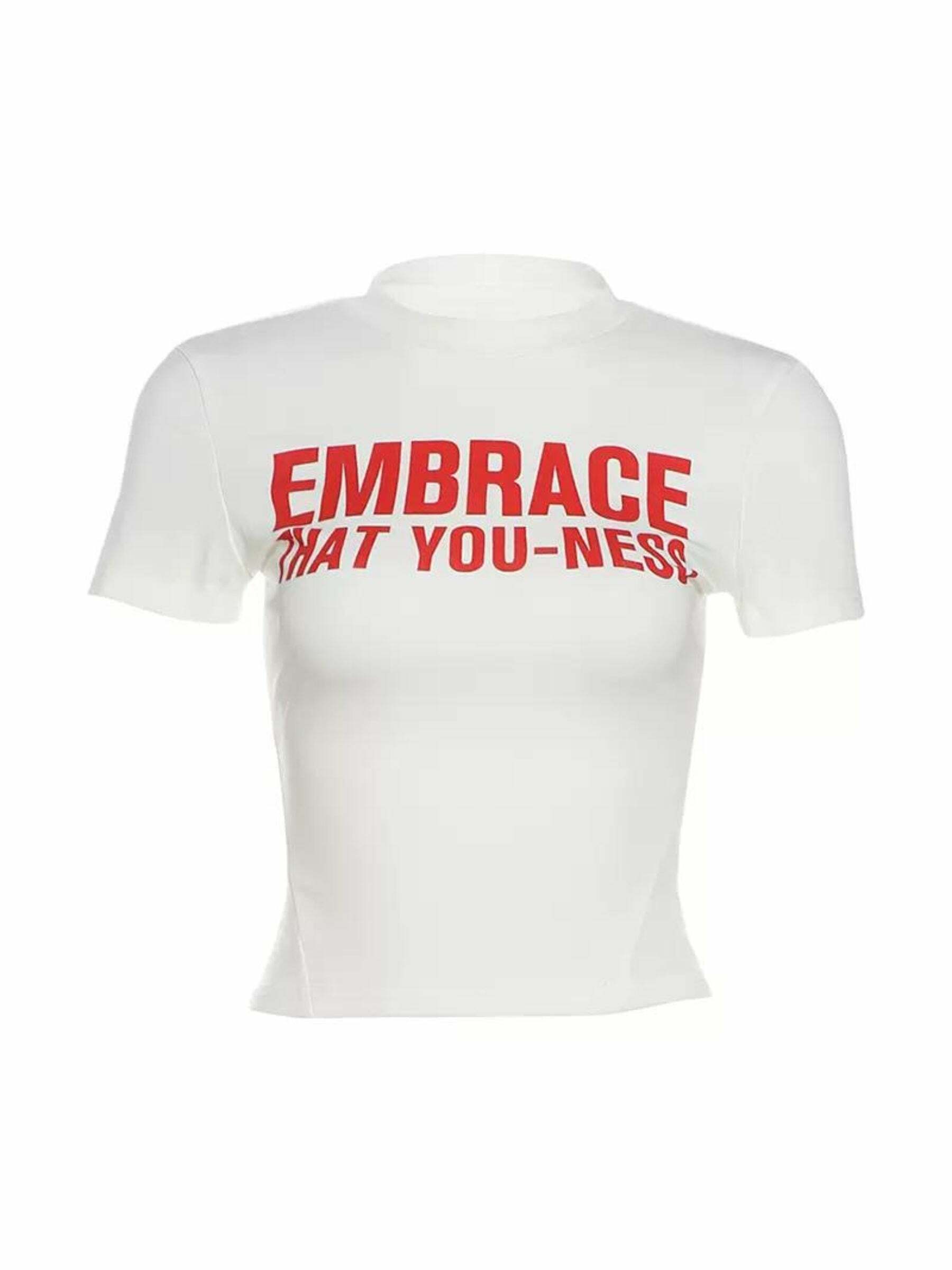 Y2K Grunge Embrace Letter Print T-Shirt - Retro 90s Summer Outfit, Baby Tees, Y2K Fashion