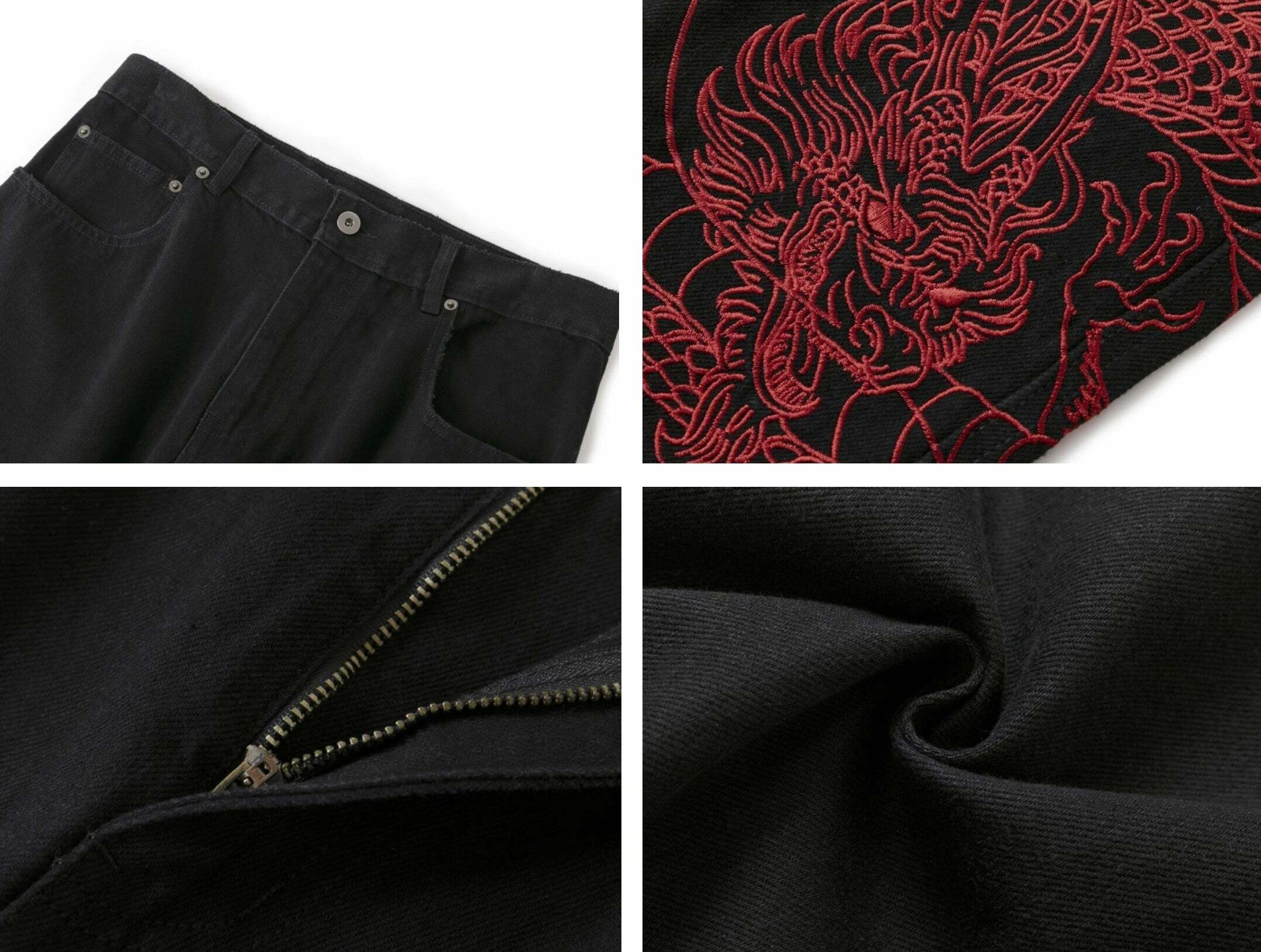 Y2K Grunge Embroidered Dragon Denim Jeans - Retro 90s Fashion, Summer Y2K Outfits