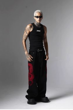 Y2K Grunge Embroidered Dragon Denim Jeans - Retro 90s Fashion, Summer Y2K Outfits