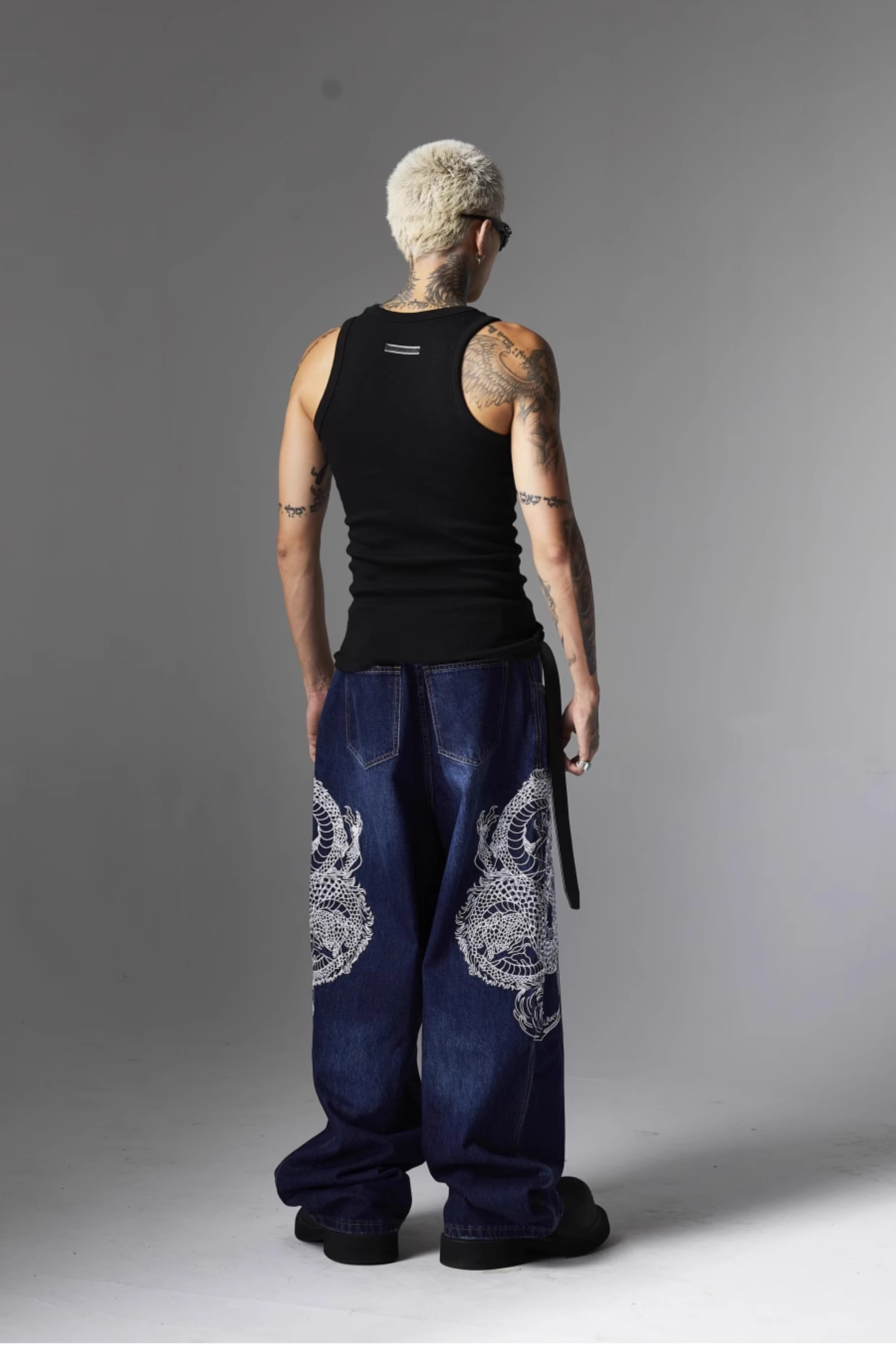 Y2K Grunge Embroidered Dragon Denim Jeans - Retro 90s Fashion, Summer Y2K Outfits