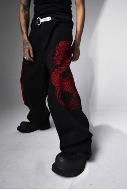 Y2K Grunge Embroidered Dragon Denim Jeans - Retro 90s Fashion, Summer Y2K Outfits