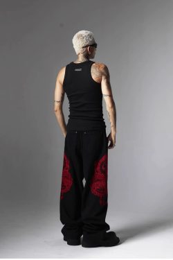 Y2K Grunge Embroidered Dragon Denim Jeans - Retro 90s Fashion, Summer Y2K Outfits