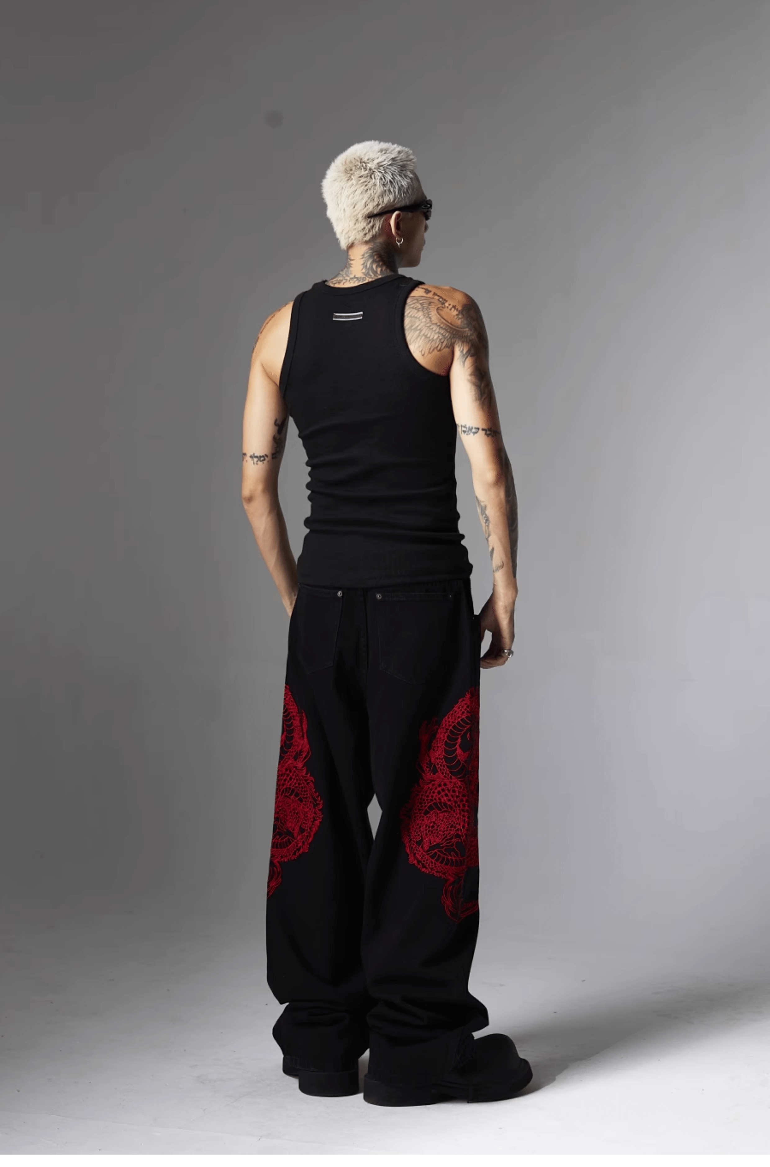 Y2K Grunge Embroidered Dragon Denim Jeans - Retro 90s Fashion, Summer Y2K Outfits
