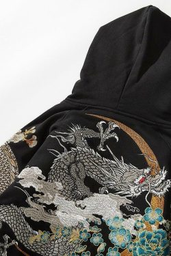 Y2K Grunge Embroidered Dragon Hoodie - 90s Retro, Summer Outfits, Y2K Fashion for Women