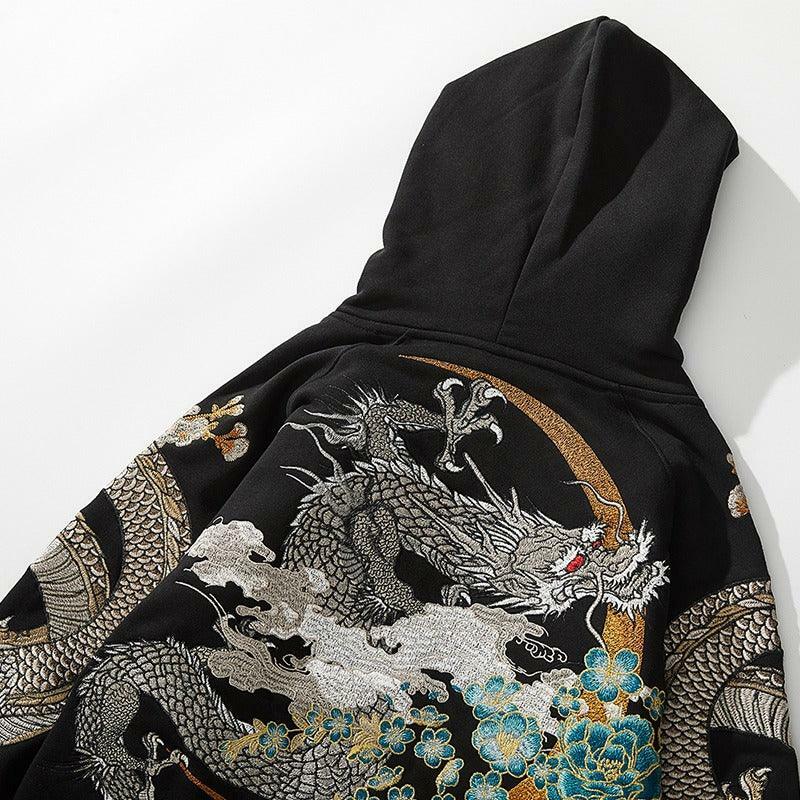 Y2K Grunge Embroidered Dragon Hoodie - 90s Retro, Summer Outfits, Y2K Fashion for Women