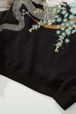 Y2K Grunge Embroidered Dragon Hoodie - 90s Retro, Summer Outfits, Y2K Fashion for Women