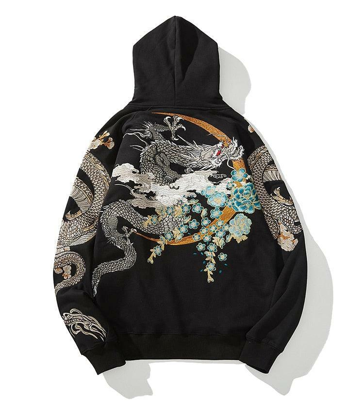 Y2K Grunge Embroidered Dragon Hoodie - 90s Retro, Summer Outfits, Y2K Fashion for Women