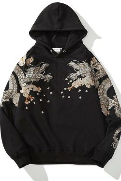 Y2K Grunge Embroidered Dragon Hoodie - 90s Retro, Summer Outfits, Y2K Fashion for Women