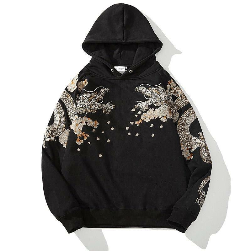 Y2K Grunge Embroidered Dragon Hoodie - 90s Retro, Summer Outfits, Y2K Fashion for Women