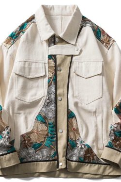 Y2K Grunge Embroidered Floral Patchwork Jacket - 90s Retro Summer Outfit for Women