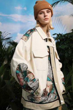 Y2K Grunge Embroidered Floral Patchwork Jacket - 90s Retro Summer Outfit for Women