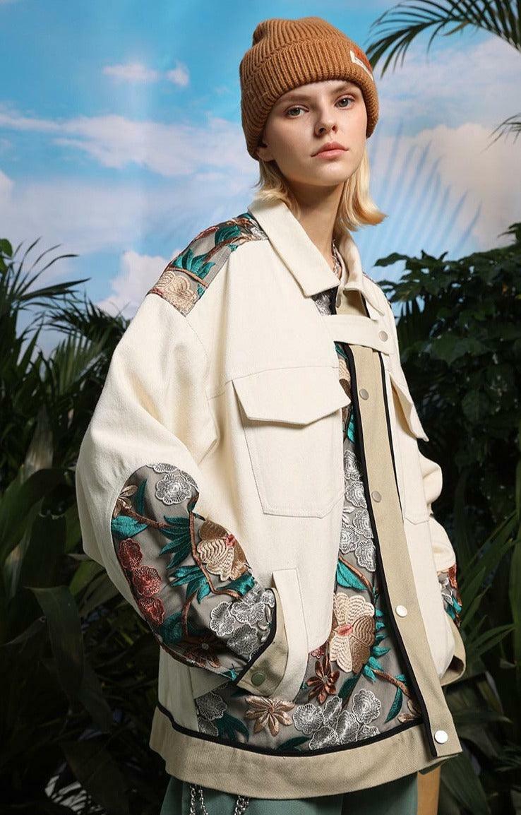 Y2K Grunge Embroidered Floral Patchwork Jacket - 90s Retro Summer Outfit for Women