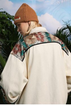 Y2K Grunge Embroidered Floral Patchwork Jacket - 90s Retro Summer Outfit for Women