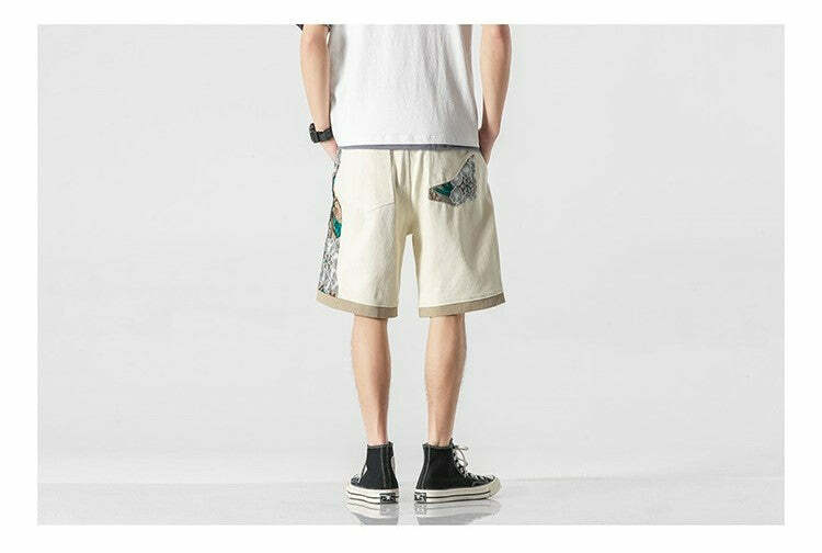 Y2K Grunge Embroidered Floral Patchwork Shorts - Retro 90s Summer Outfit for Women