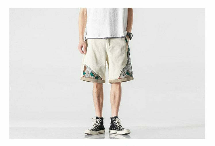 Y2K Grunge Embroidered Floral Patchwork Shorts - Retro 90s Summer Outfit for Women