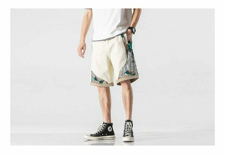 Y2K Grunge Embroidered Floral Patchwork Shorts - Retro 90s Summer Outfit for Women