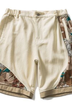 Y2K Grunge Embroidered Floral Patchwork Shorts - Retro 90s Summer Outfit for Women