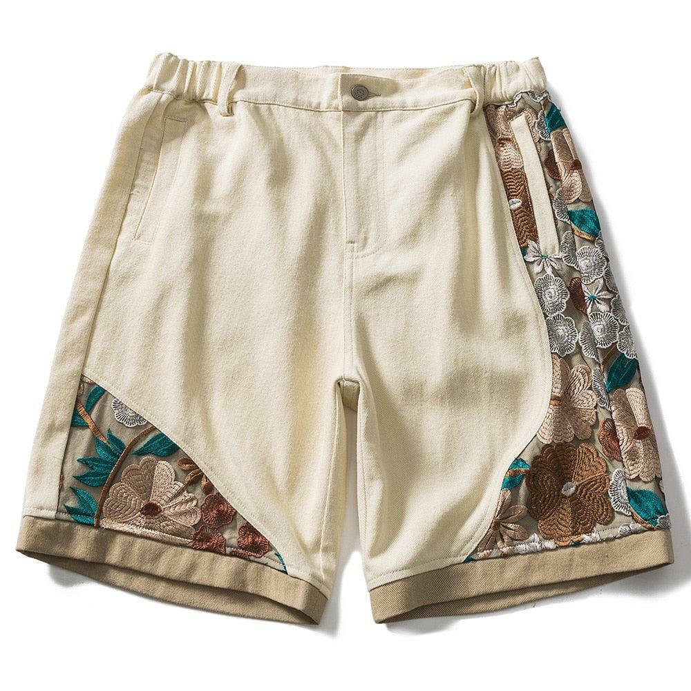 Y2K Grunge Embroidered Floral Patchwork Shorts - Retro 90s Summer Outfit for Women