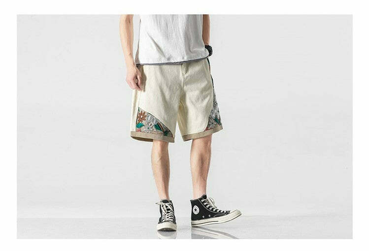 Y2K Grunge Embroidered Floral Patchwork Shorts - Retro 90s Summer Outfit for Women