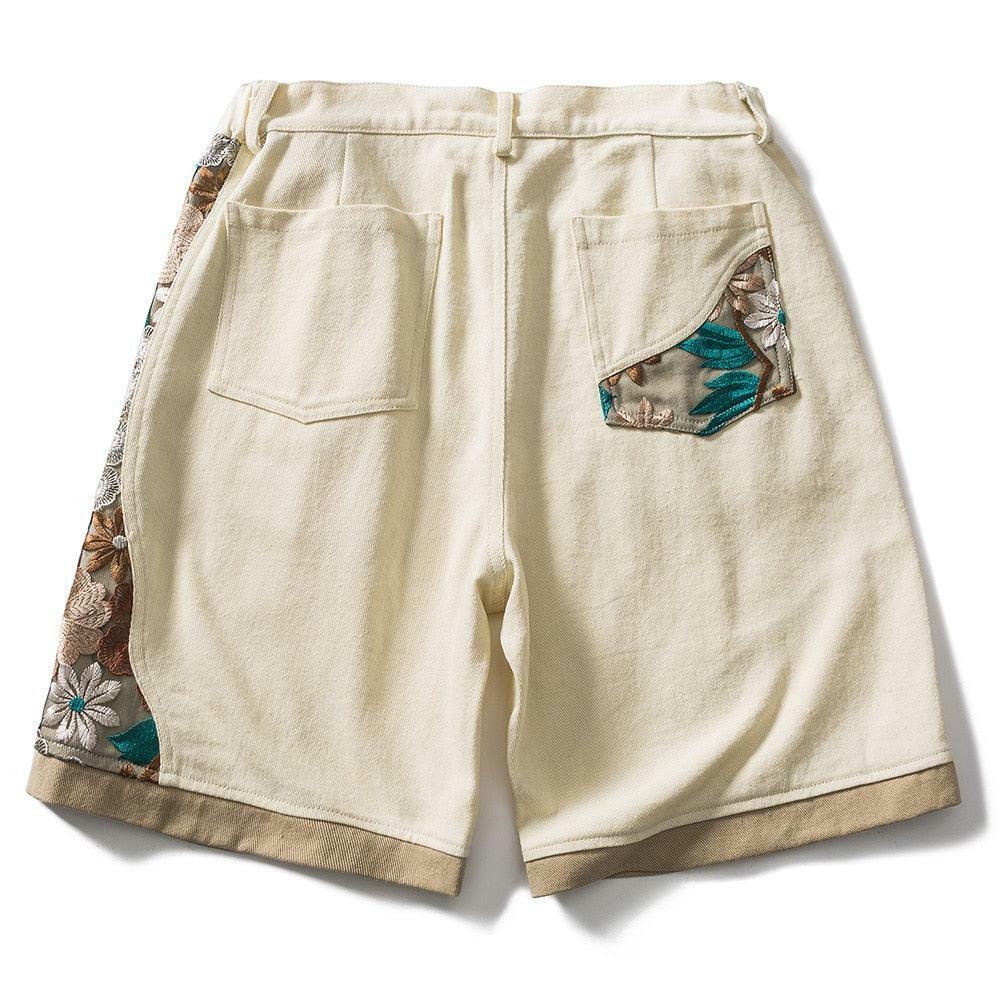 Y2K Grunge Embroidered Floral Patchwork Shorts - Retro 90s Summer Outfit for Women