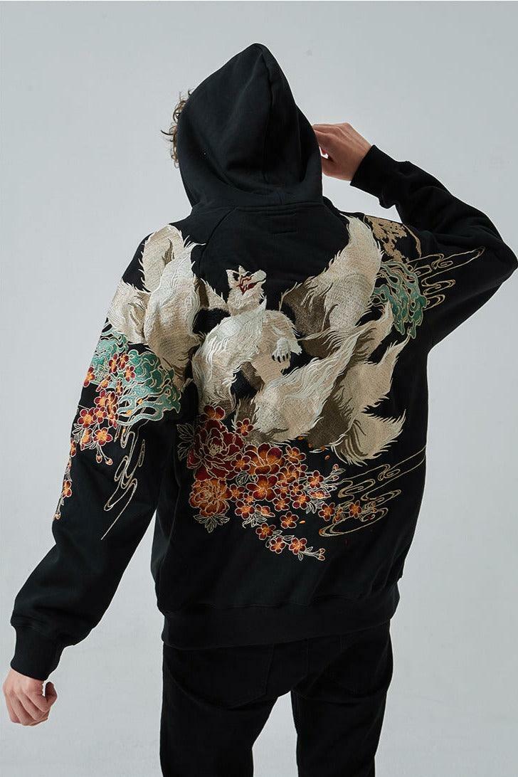 Y2K Grunge Embroidered Fox Hoodie - Retro 90s Fashion, Summer Outfits, and Pastel Goth Style