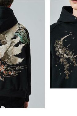 Y2K Grunge Embroidered Fox Hoodie - Retro 90s Fashion, Summer Outfits, and Pastel Goth Style