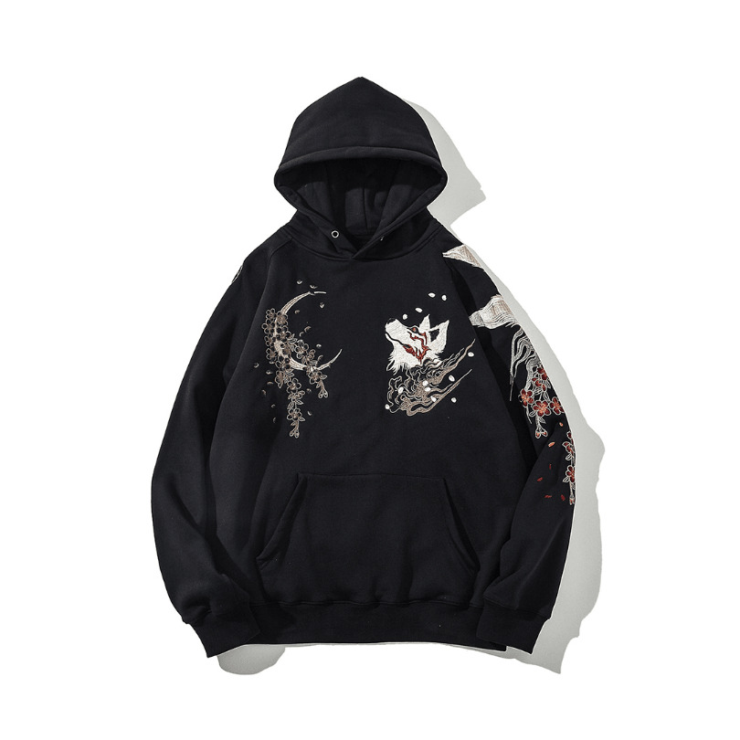 Y2K Grunge Embroidered Fox Hoodie - Retro 90s Fashion, Summer Outfits, and Pastel Goth Style